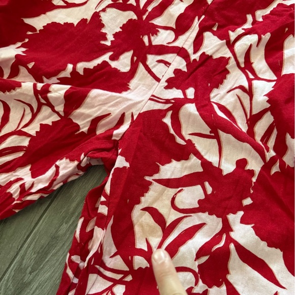 Liz Claiborne|Floral Linen sleeveless wide leg jumpsuit,red/white tropical print - Picture 12 of 13